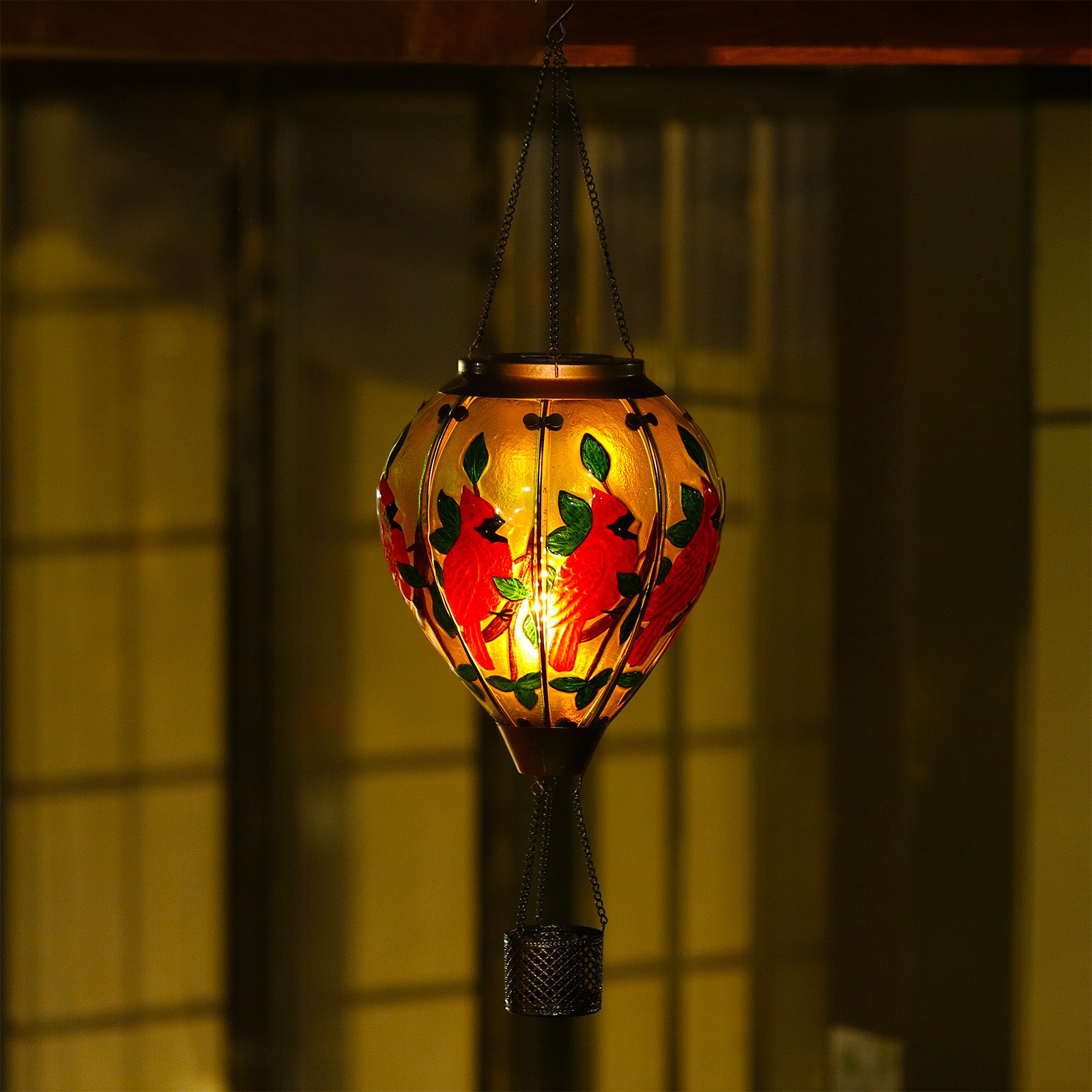 Patriotic-themed cardinal bird solar lantern with balloon shape for outdoor garden lantern display and solar yard lights