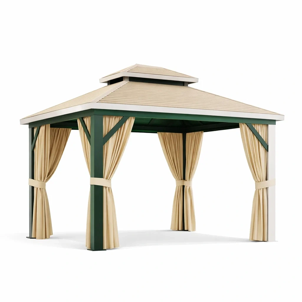 Pavillon metall polyester beige grün 300x400x270 cm-DWELLHARMONI