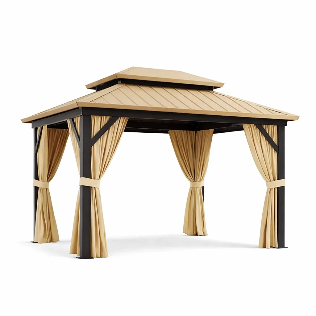 Pavillon mit metallrahmen und polyester-vorhängen beige 300x300x260 cm-DWELLHARMONI