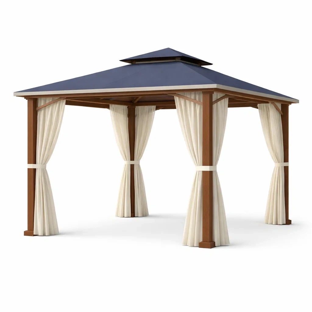 Pavillon mit holzrahmen blaues dach-DWELLHARMONI