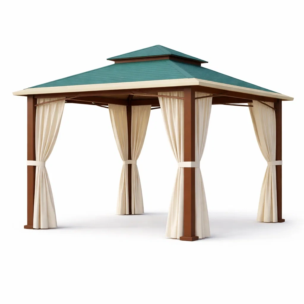 Pavillon mit stahlrahmen grün braun beige-DWELLHARMONI