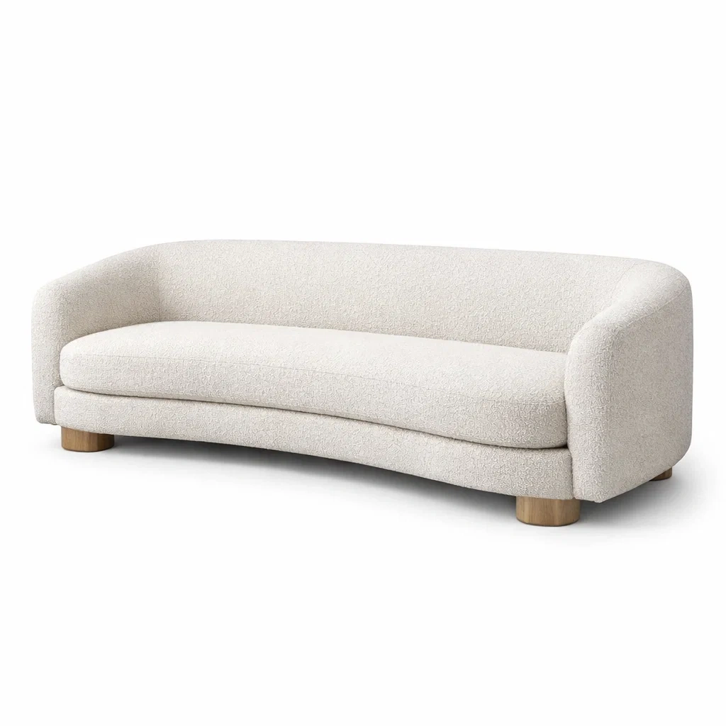 Sofa bouclé beige mit holzfüßen-DWELLHARMONI