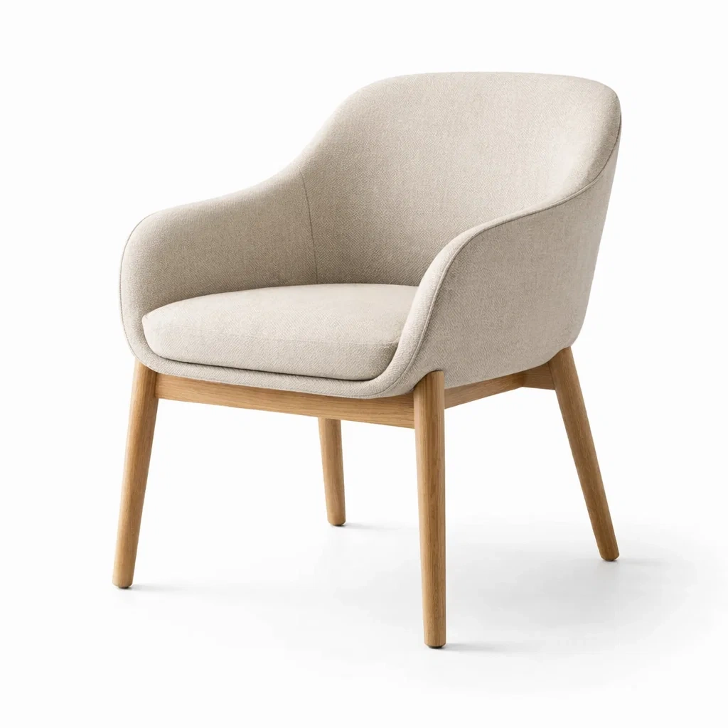 Sessel beige stoff eichenholz 80 cm-DWELLHARMONI