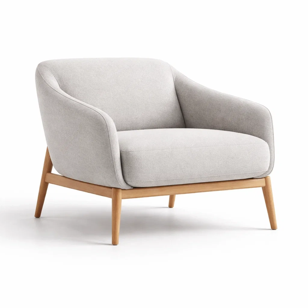 Sessel stoffsessel hellgrau holzrahmen-DWELLHARMONI