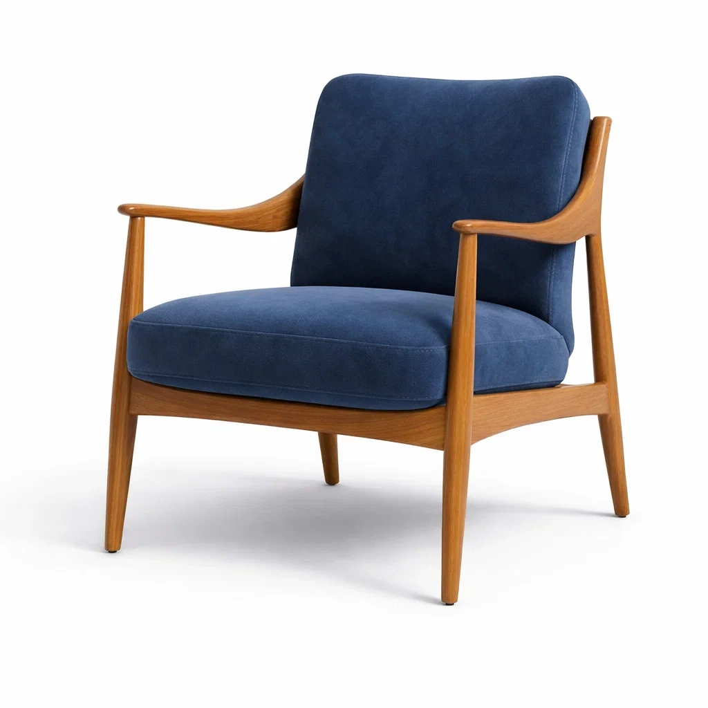 Sessel holzrahmen blau eiche baumwolle-DWELLHARMONI