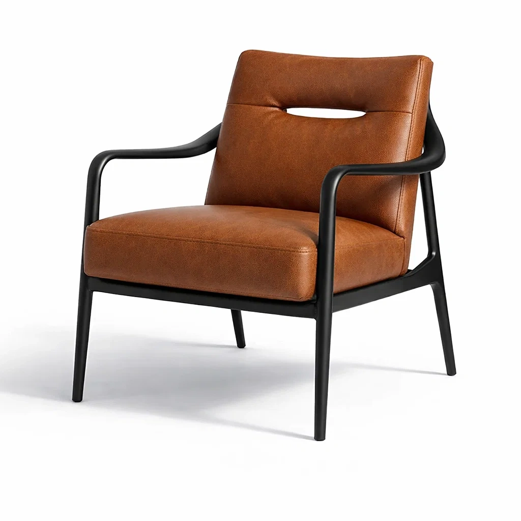 Sessel metallrahmen pu leder braun-DWELLHARMONI