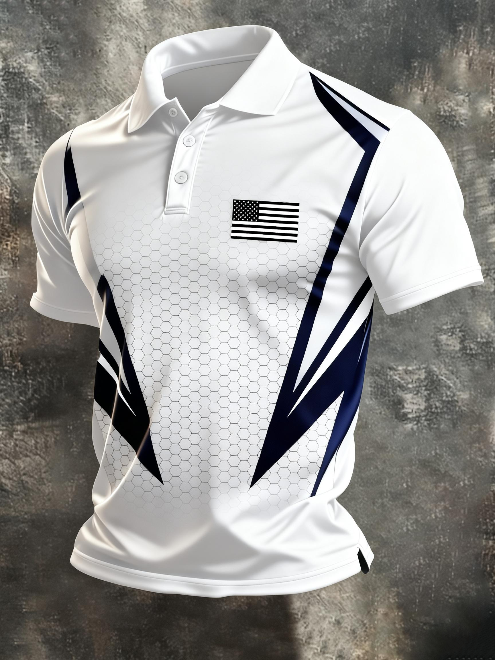 Men's Retro Patriot Color Block Polo Collar Short Sleeve