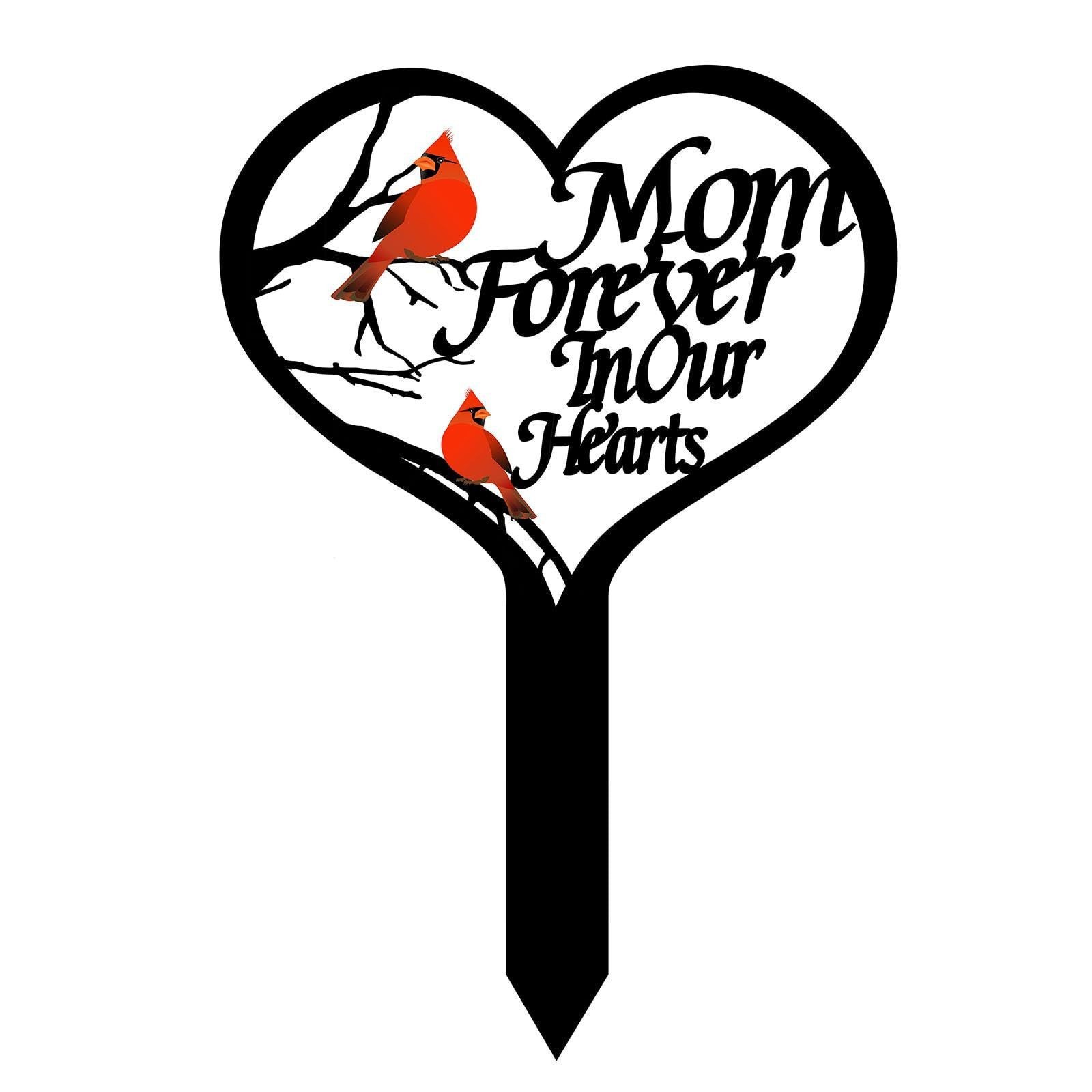 ❤Memorial Grave Markers For Cemetery, Heart Memorial Plaque Stake Cardinals Garden Stake Memorial Metal Grave Stake Decoration For Mom Dad Cemetery Outdoors Yard Garden