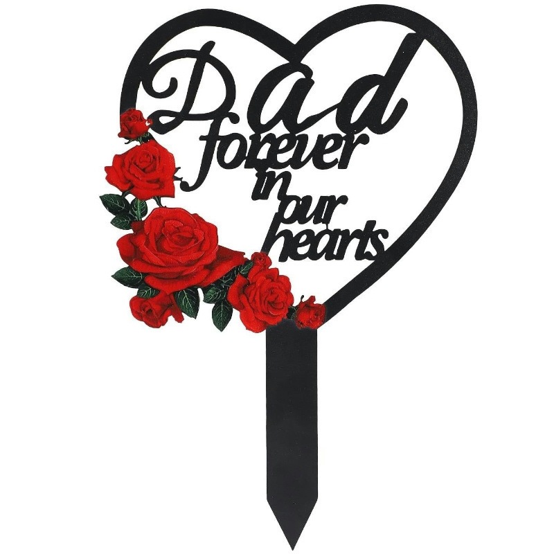 ❤Memorial Grave Markers For Cemetery, Heart Memorial Plaque Stake Cardinals Garden Stake Memorial Metal Grave Stake Decoration For Mom Dad Cemetery Outdoors Yard Garden