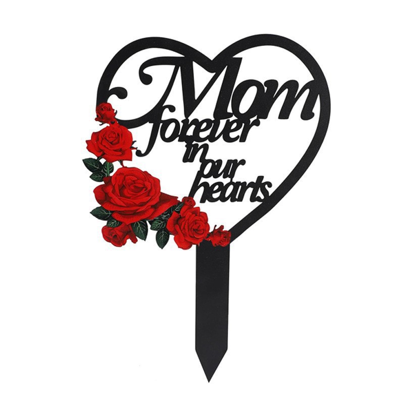 ❤Memorial Grave Markers For Cemetery, Heart Memorial Plaque Stake Cardinals Garden Stake Memorial Metal Grave Stake Decoration For Mom Dad Cemetery Outdoors Yard Garden
