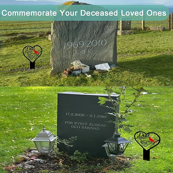 ❤Memorial Grave Markers For Cemetery, Heart Memorial Plaque Stake Cardinals Garden Stake Memorial Metal Grave Stake Decoration For Mom Dad Cemetery Outdoors Yard Garden