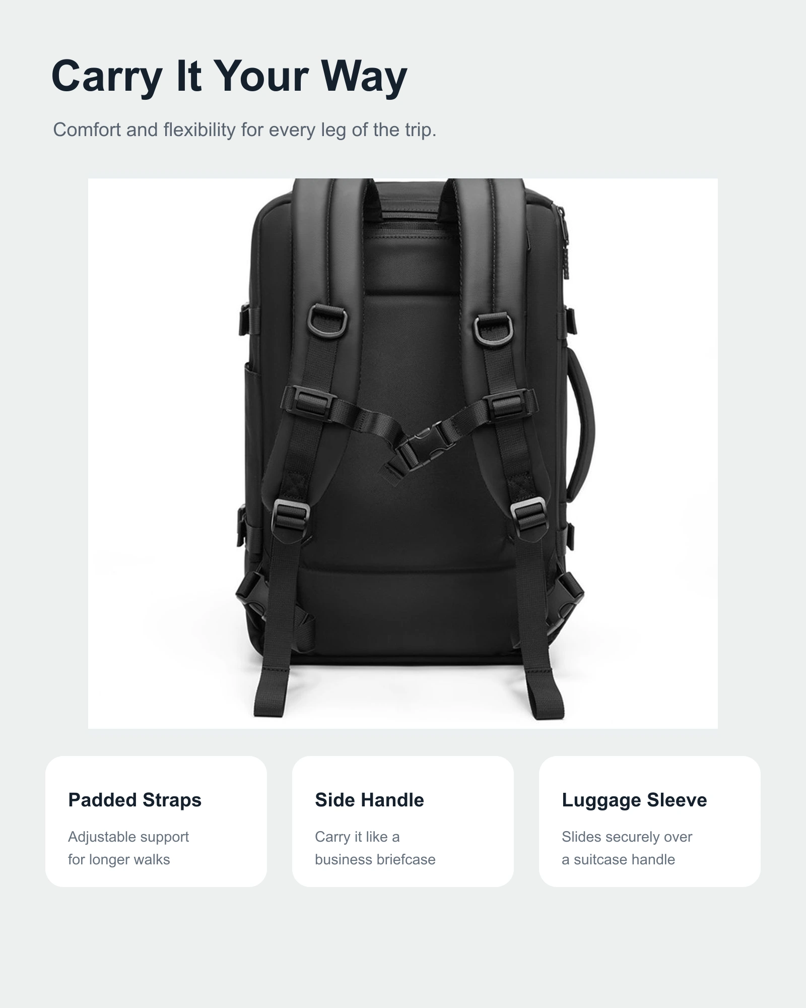 Padded straps side handle and luggage sleeve