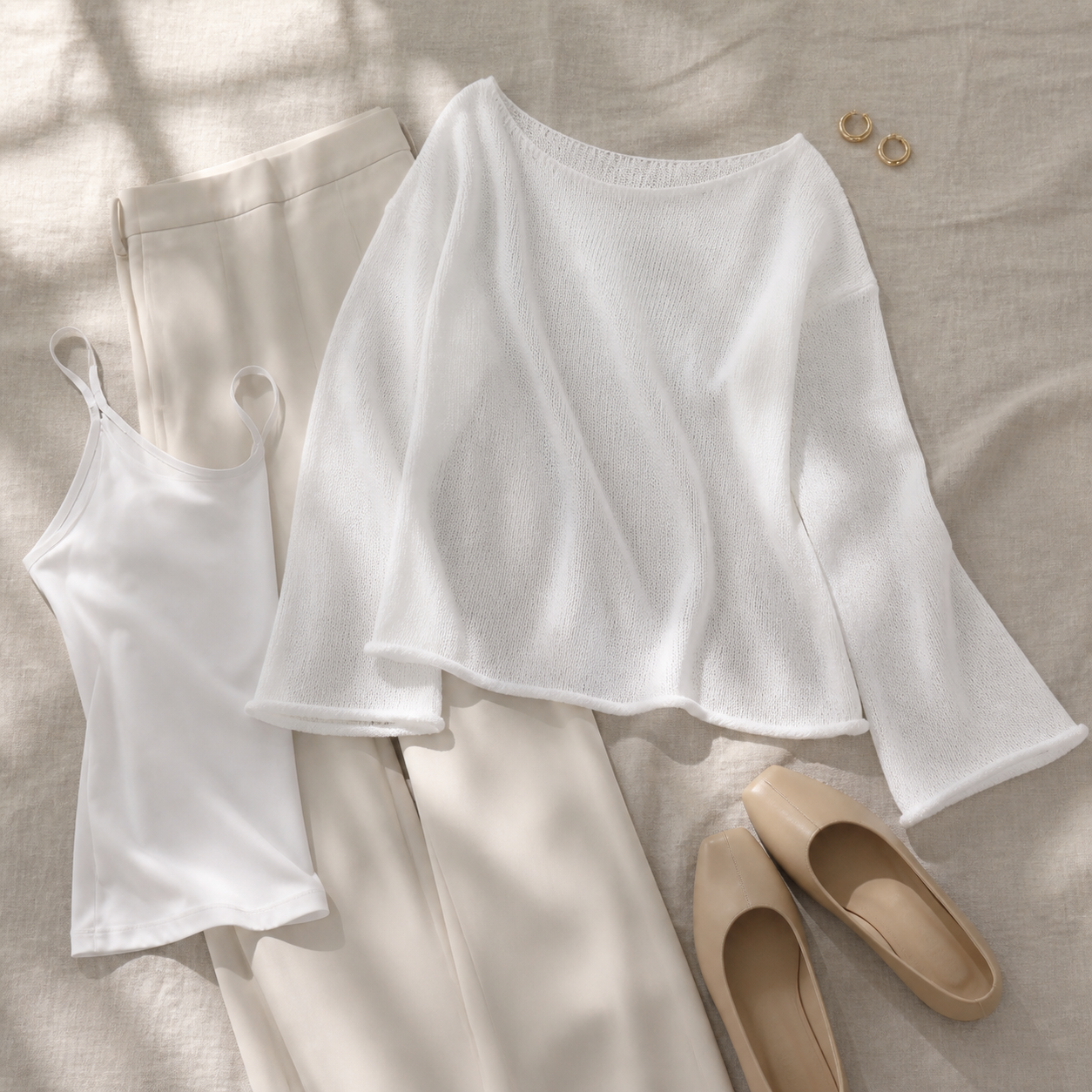 White airy knit sweater flat-lay styling