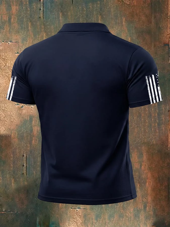 Men's American Flag Print Casual Polo Shirt