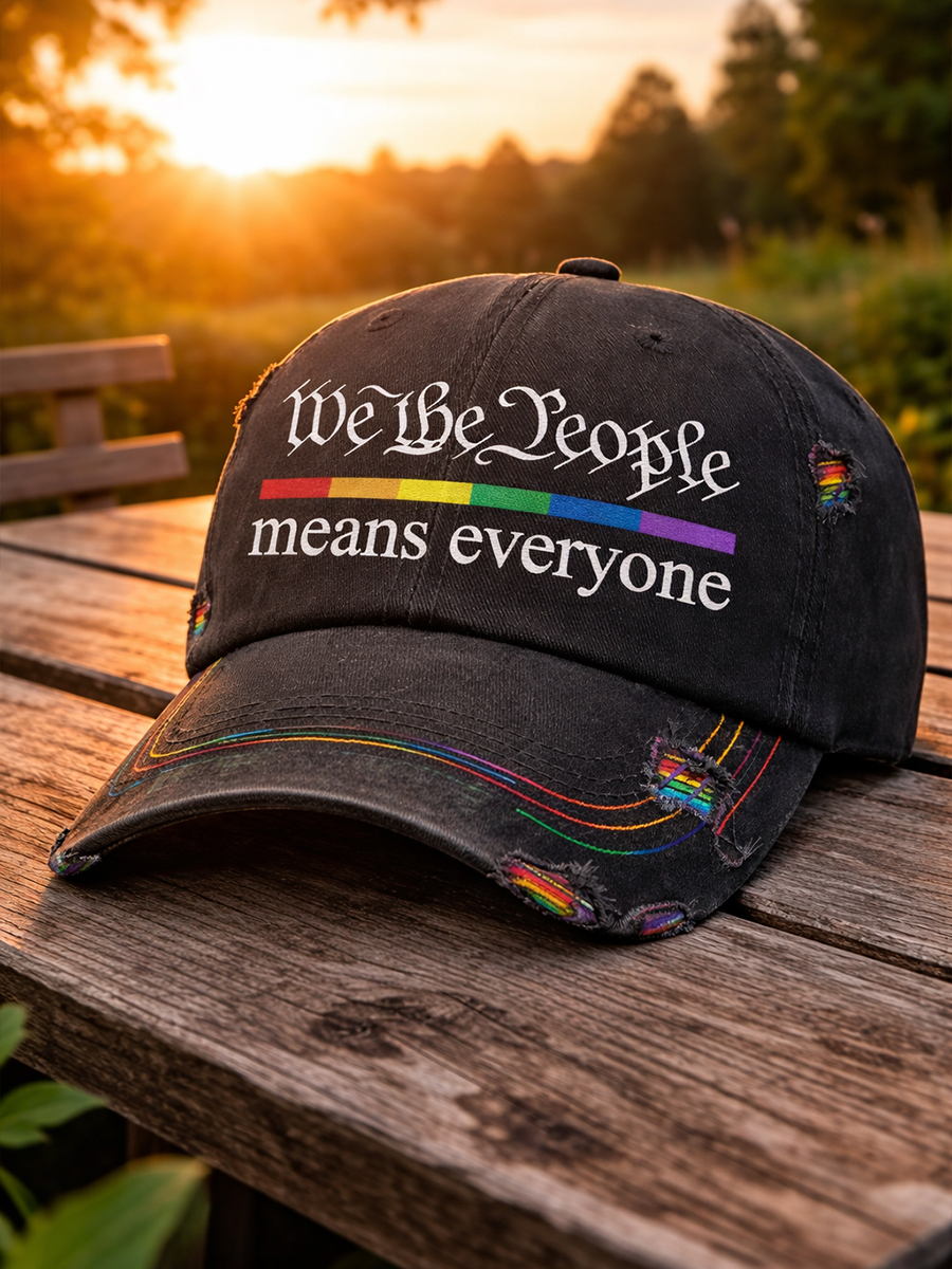 "Personalized trend | Rainbow embroidery 'We the People' letter American style broken baseball cap, showcasing equality and inclusiveness"Art Hat
