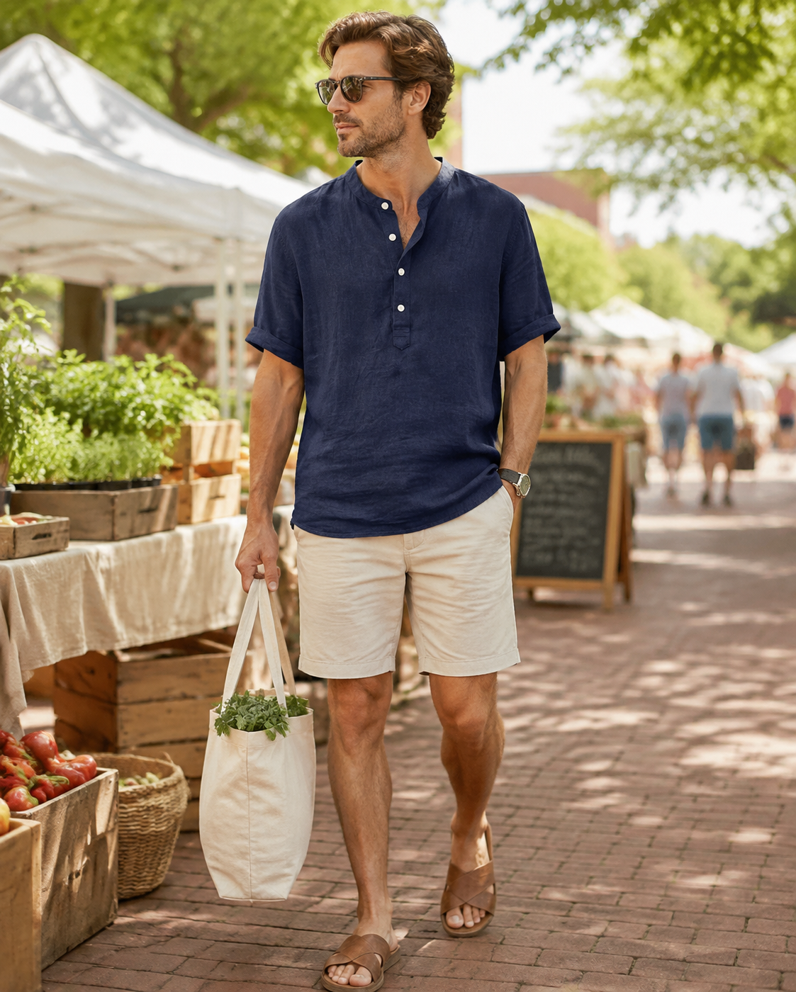 Hayes Henley at a sunny farmers market