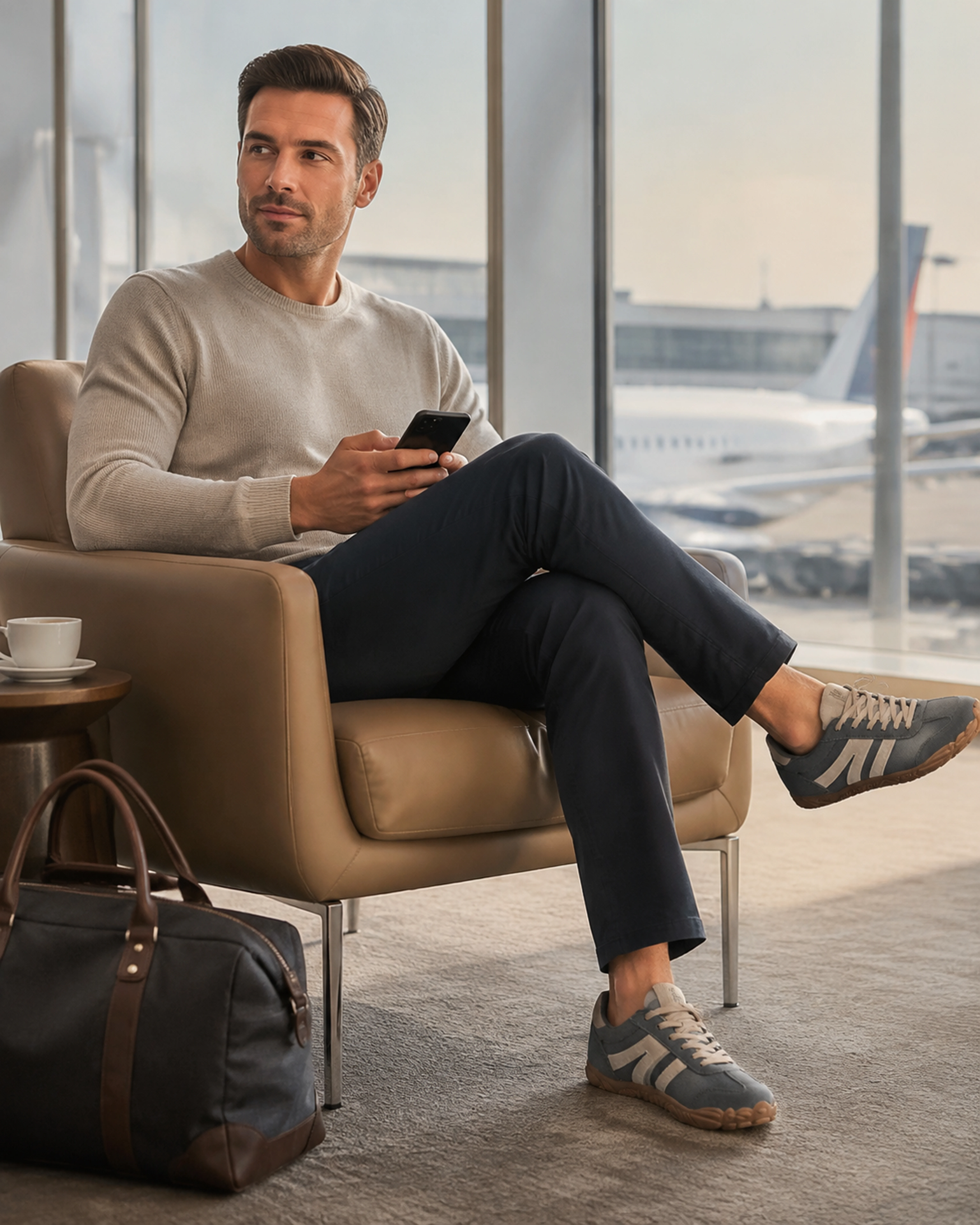 Retro sneakers styled for travel