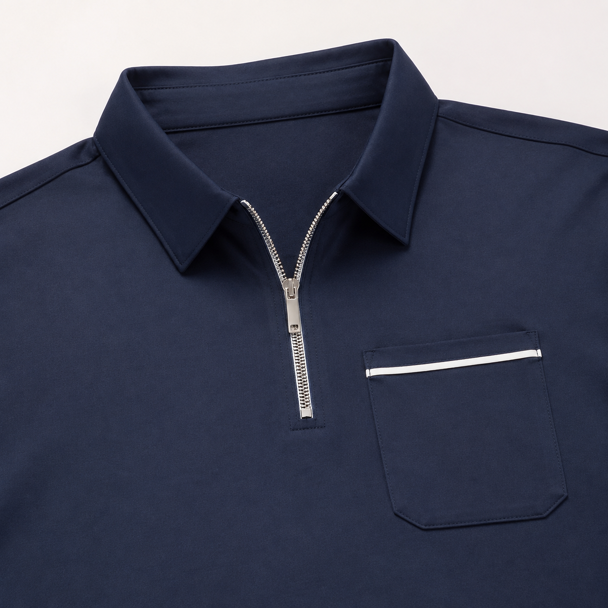 Ronan collar, silver zipper and chest-pocket construction