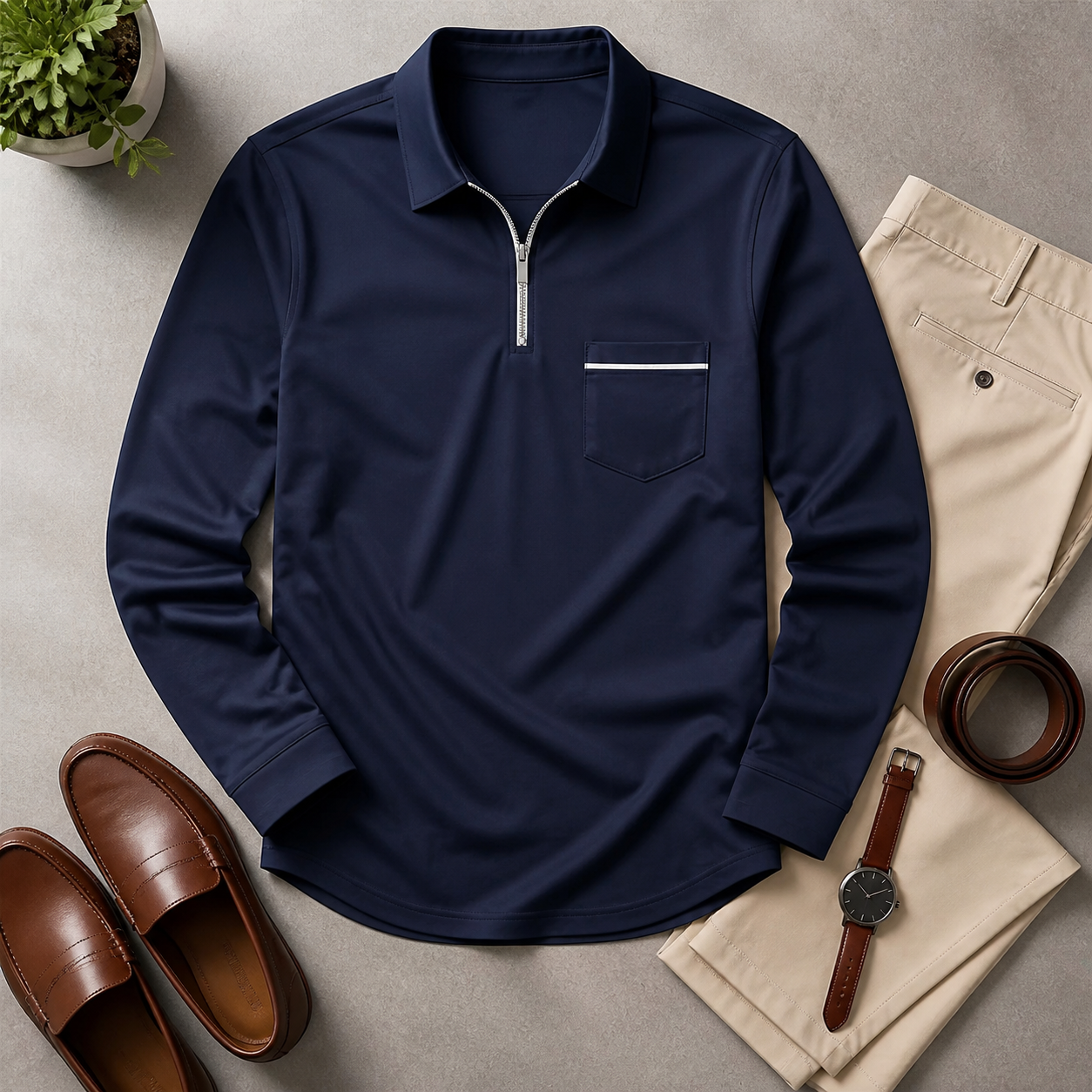 Ronan quarter-zip polo outfit styling