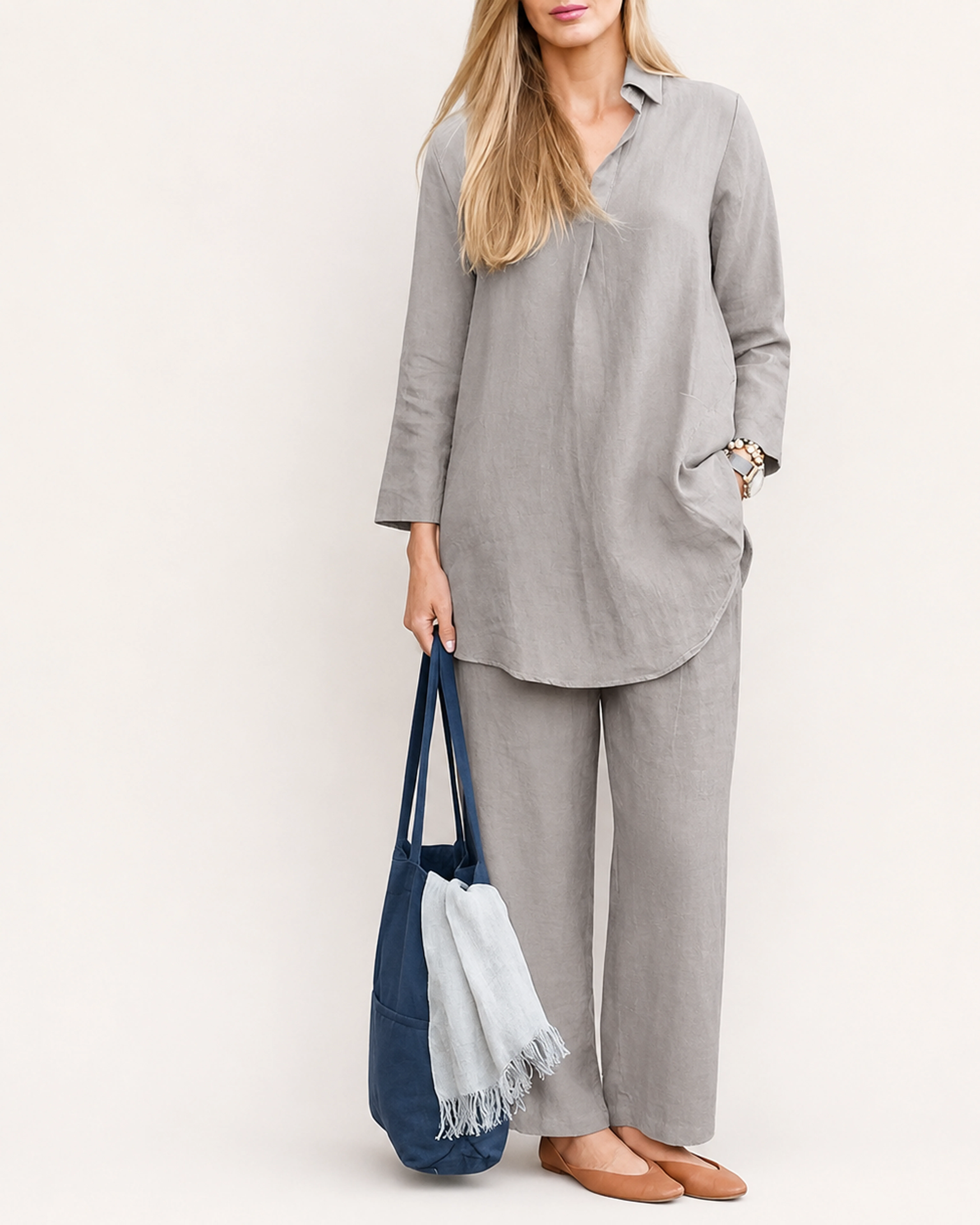 Pocket and curved hem detail