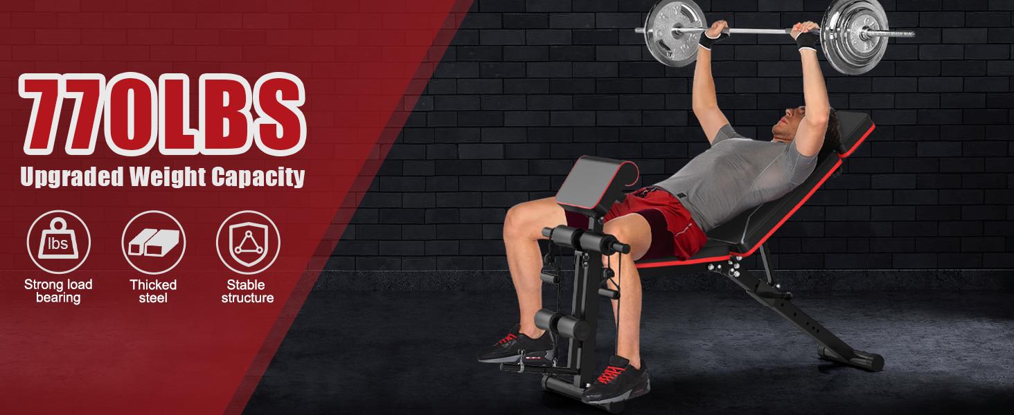 Bearbro 770 LB Adjustable Weight Bench Foldable Workout Bench Press for Full Body Strength Training, Incline Decline Bench with Fast Folding