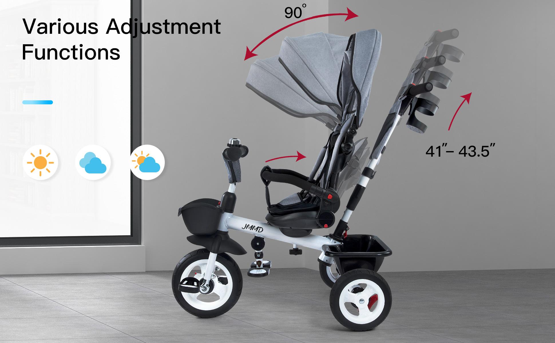 JMMD 6-in-1 3-Wheel Metal Frame Toddler Stroller Bike for 18 Months-5 Year Old Girls, with Adjustable Handle, Adjustable Seat, Harness, Removable Canopy, Grows with Toddlers, 3-Wheel Bikes JMMD 6-in-1 3-Wheel Metal Frame Toddler Stroller Bike for 18 Months-5 Year Old Girls, with Adjustable Handle, Adjustable Seat, Harness, Removable Canopy, Grows with Toddlers, 3-Wheel Bikes