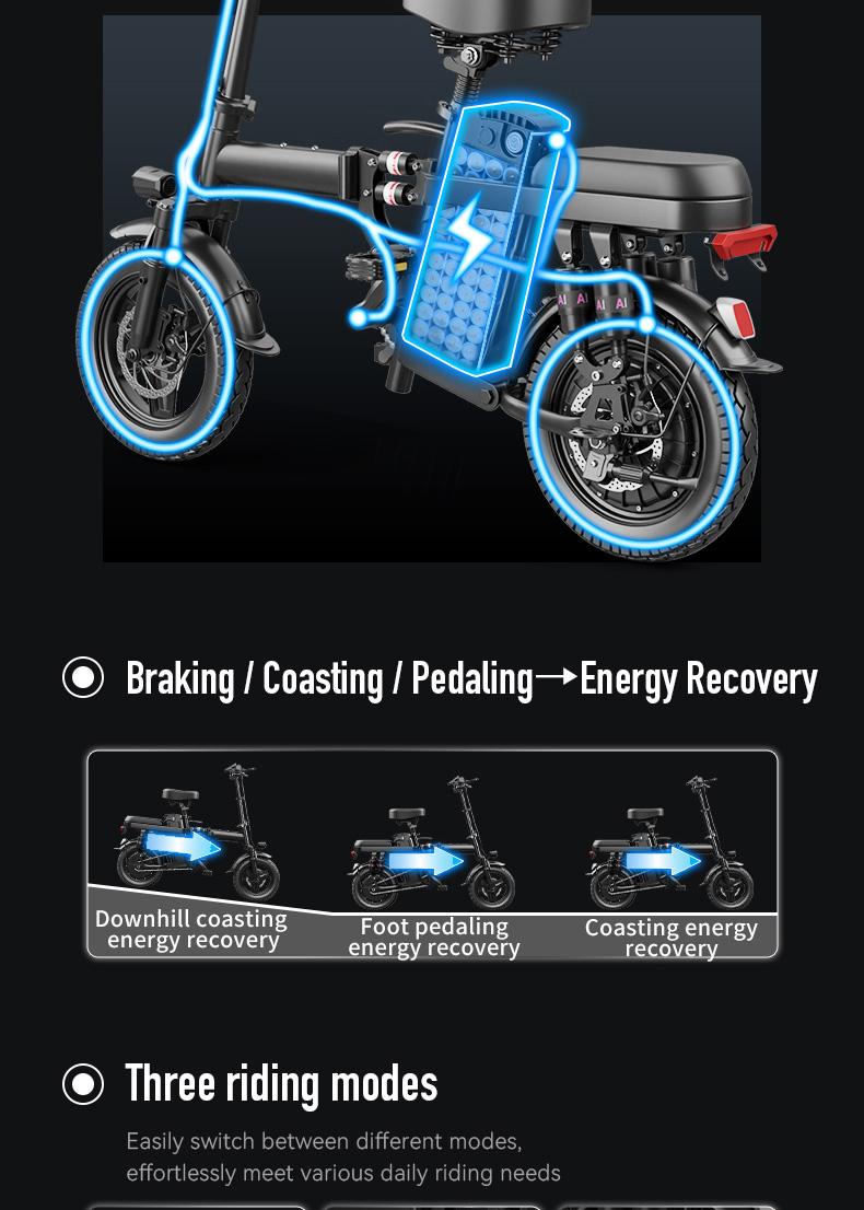 Electric Folding Bicycle 500W Motor 14-Inch Tires 48V 15Ah Battery 30-Mile Range Certified Shock Absorption Smart Urban Bike 1000W Peak Power 45KM Range Foldable with 16-Level Shock Absorption System Commuter Ebike Suspension Ebike Brakes
