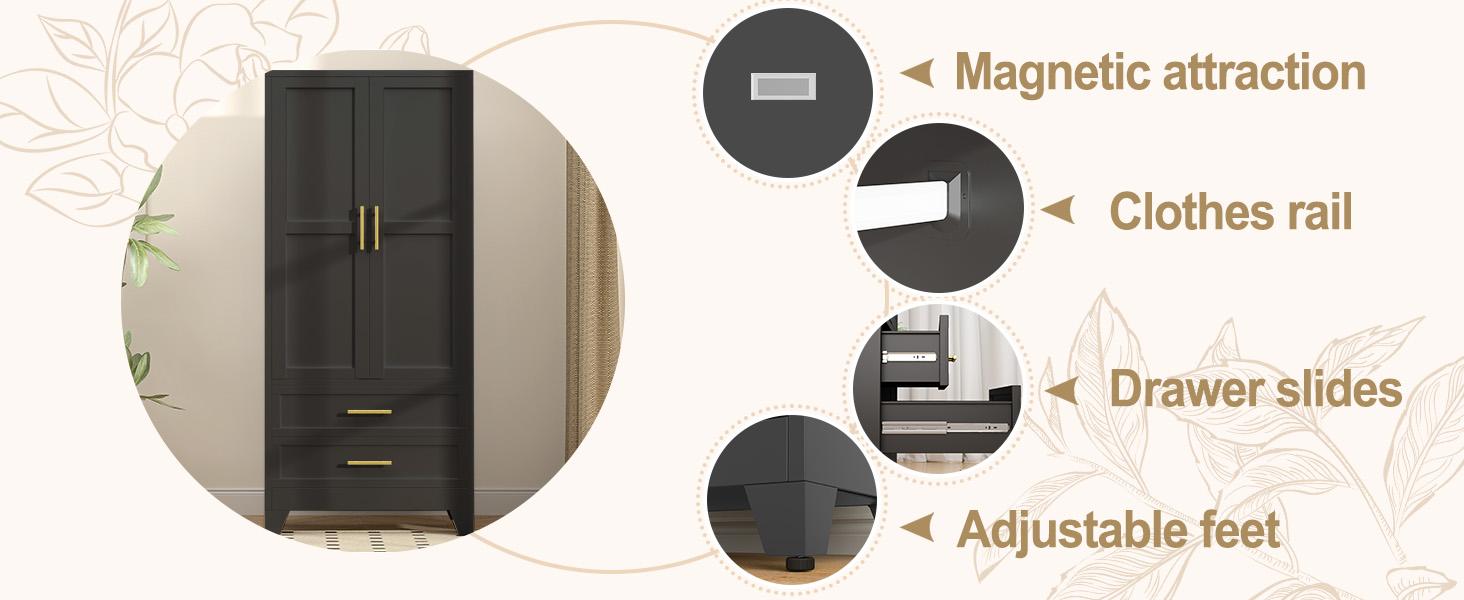 Metal Armoire Wardrobe Closet 71" Tall Bedroom Closet with Mirror 2 Drawers Adjustable Shelves and Hanging Rod Steel Clothes Closets and Storage for Bedroom Metal Armoire Wardrobe Closet 71" Tall Bedroom Closet with Mirror 2 Drawers Adjustable Shelves and Hanging Rod Steel Clothes Closets and Storage for Bedroom