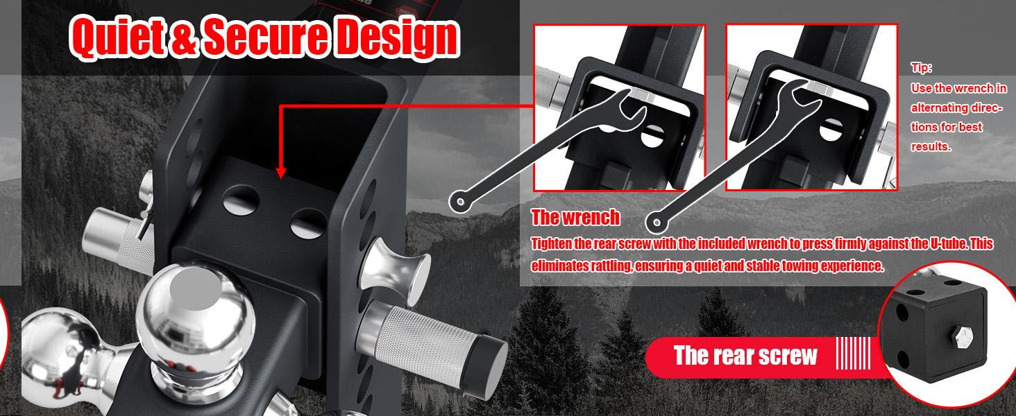 TYT Trailer Hitch Tri-Ball Mount with Locks&Pin&Rotatable Tow Shackle, Fits 2-in Receiver, 4.5" Drop/Rise, 1-7/8" & 2" &2-5/16" Ball, 10000LBS GTW