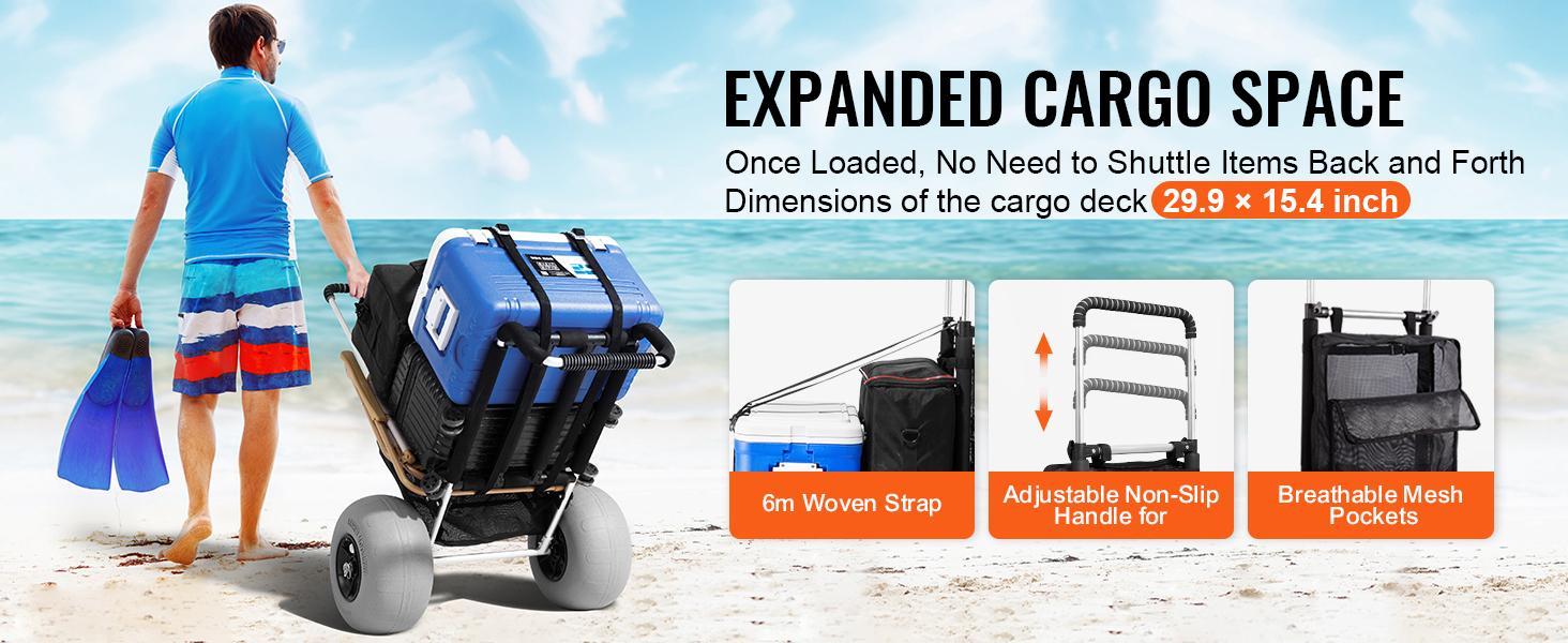 【FathersDayGift】VEVOR Beach Dolly with Big Wheels for Sand, 29.9" x 15.4" Cargo Deck, w/ 12" BIG Wheels, 165LBS Loading Capacity Folding Sand Cart & 27" to 44.7" Adjustable Height, Heavy Duty Cart for Beach VEVOR Super Brand Day 【FathersDayGift】VEVOR Beach Dolly with Big Wheels for Sand, 29.9" x 15.4" Cargo Deck, w/ 12" BIG Wheels, 165LBS Loading Capacity Folding Sand Cart & 27" to 44.7" Adjustable Height, Heavy Duty Cart for Beach VEVOR Super Brand Day