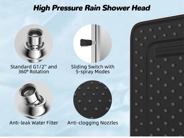 Hibbent Upgraded 5-spray 13'' Shower Head for Easy Reach, High Pressure Rainfall Showerhead Combo with 10-mode Handheld Spray, cUPC Certified ,12'' Extension Arm, 4-way Diverter, 71'' Hose, Showerhead Holder, Chrome outdoorfun Hibbent Upgraded 5-spray 13'' Shower Head for Easy Reach, High Pressure Rainfall Showerhead Combo with 10-mode Handheld Spray, cUPC Certified ,12'' Extension Arm, 4-way Diverter, 71'' Hose, Showerhead Holder, Chrome outdoorfun