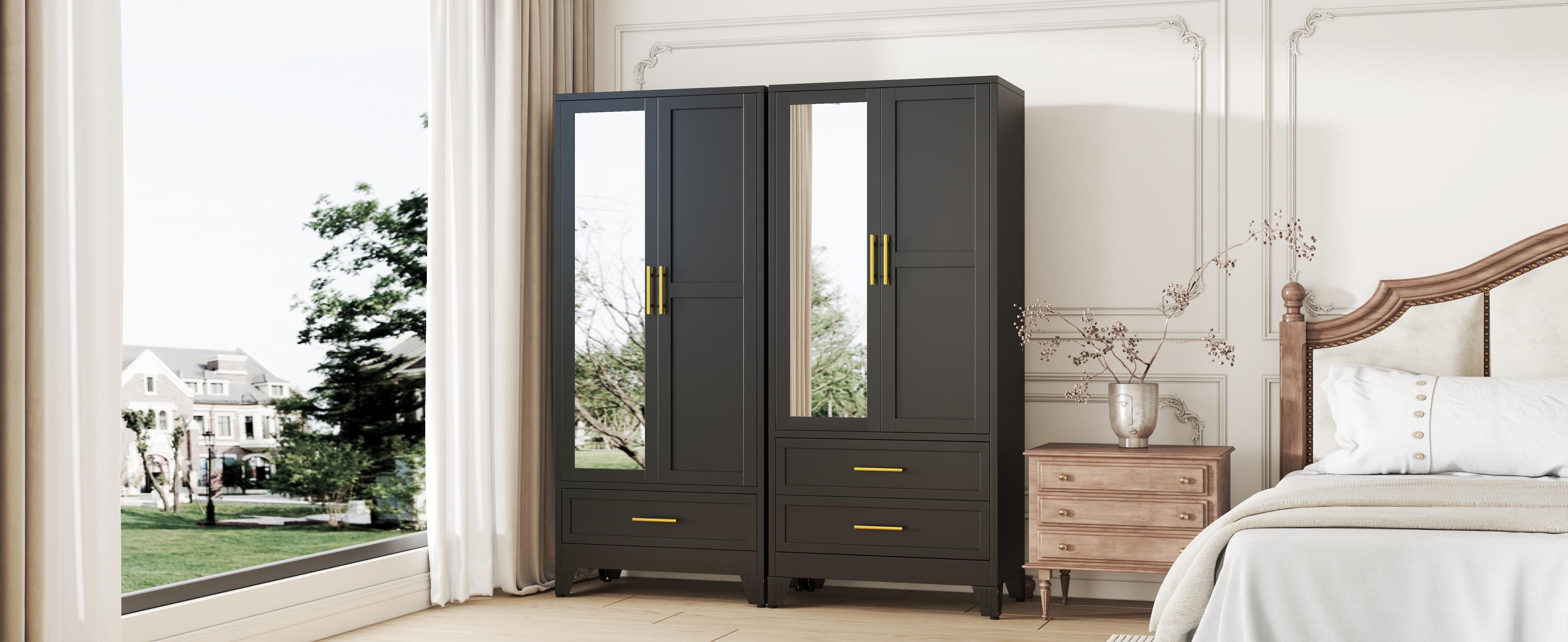 Metal Armoire Wardrobe Closet 71" Tall Bedroom Closet with Mirror 2 Drawers Adjustable Shelves and Hanging Rod Steel Clothes Closets and Storage for Bedroom Metal Armoire Wardrobe Closet 71" Tall Bedroom Closet with Mirror 2 Drawers Adjustable Shelves and Hanging Rod Steel Clothes Closets and Storage for Bedroom