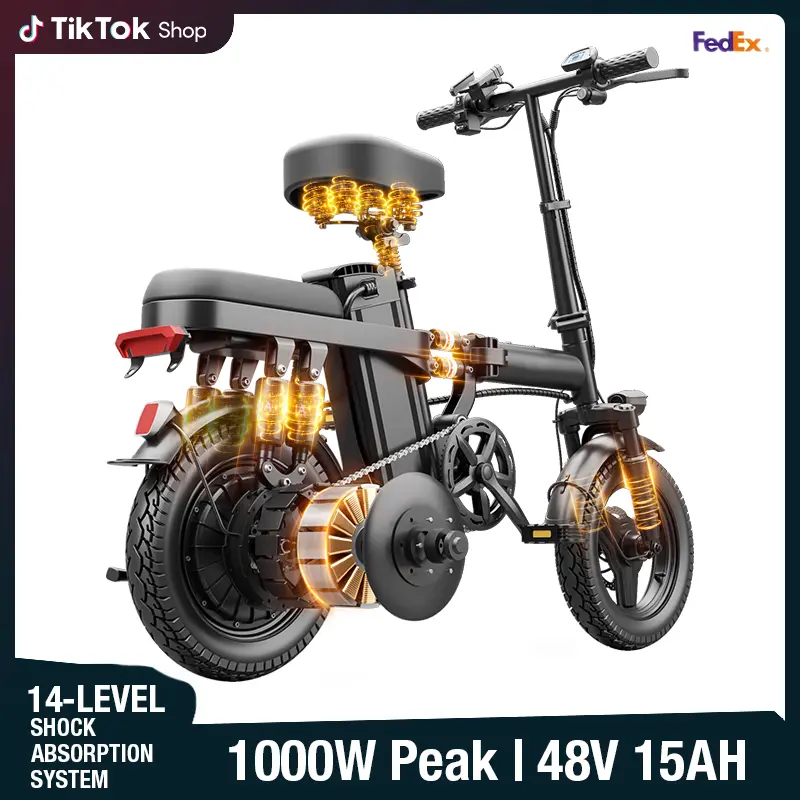 Bicicleta eléctrica plegable con motor de 500 W y neumáticos de 14 pulgadas