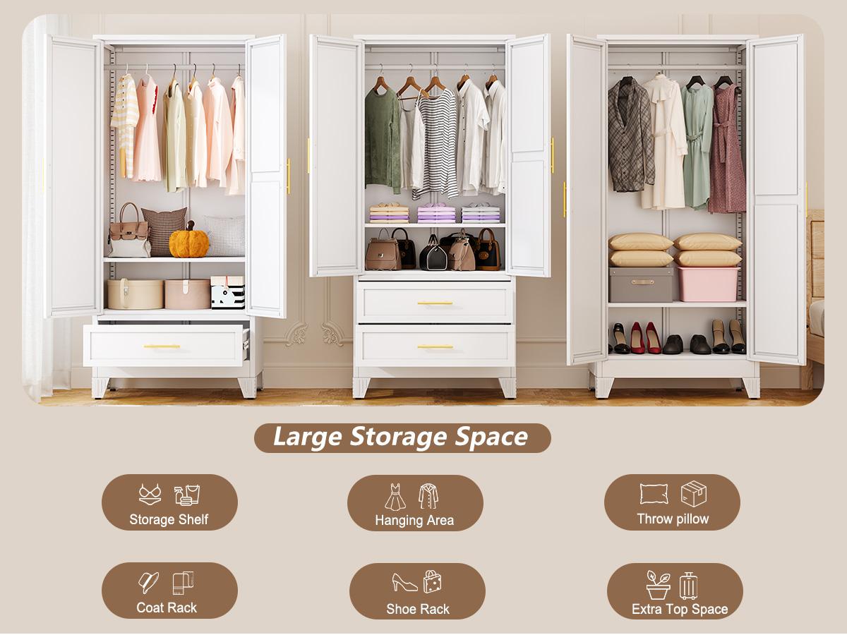 Metal Armoire Wardrobe Closet 71" Tall Bedroom Closet with Mirror 2 Drawers Adjustable Shelves and Hanging Rod Steel Clothes Closets and Storage for Bedroom Metal Armoire Wardrobe Closet 71" Tall Bedroom Closet with Mirror 2 Drawers Adjustable Shelves and Hanging Rod Steel Clothes Closets and Storage for Bedroom
