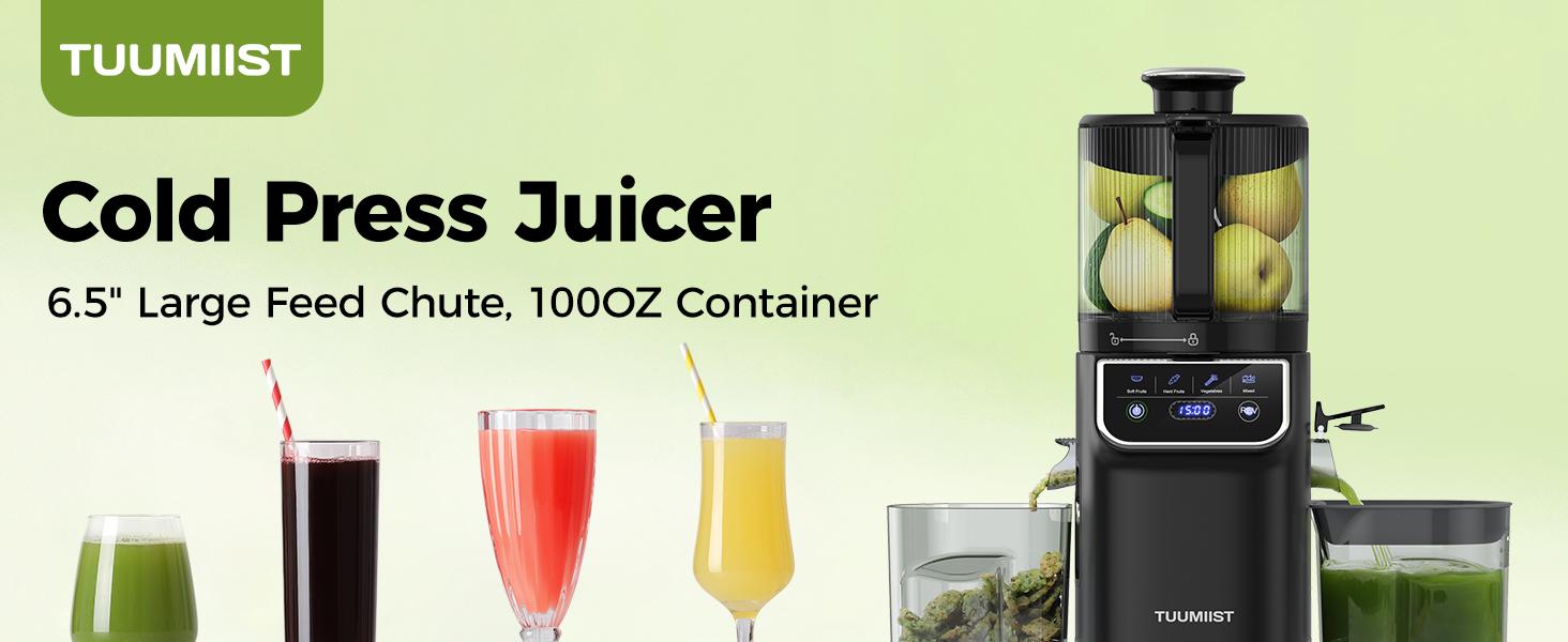 TUUMIIST Cold Press Juicer, 100oz Large Capacity, Touch Screen or Manual Option, 6.5" Wide Chute for Whole Fruits, High-Yield Slow Masticating Juicer, Gift for Her & Him，Easy to Clean & Quiet