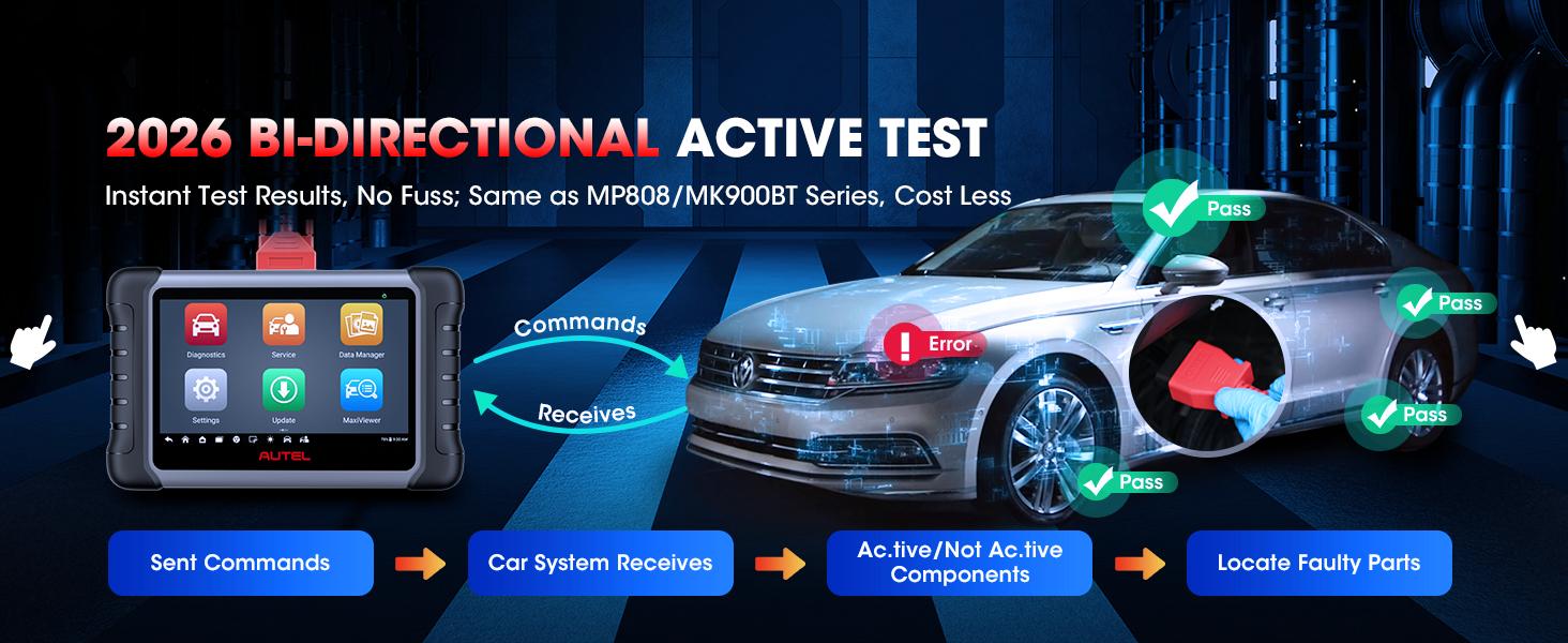 Autel Scanner MaxiCOM MK808S Car Diagnostic Scan Tool Bi-directional All Systems Diagnosis 28+ Services Active Test Automotive,father'sdaygifts