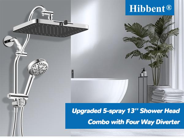 Hibbent Upgraded 5-spray 13'' Shower Head for Easy Reach, High Pressure Rainfall Showerhead Combo with 10-mode Handheld Spray, cUPC Certified ,12'' Extension Arm, 4-way Diverter, 71'' Hose, Showerhead Holder, Chrome outdoorfun Hibbent Upgraded 5-spray 13'' Shower Head for Easy Reach, High Pressure Rainfall Showerhead Combo with 10-mode Handheld Spray, cUPC Certified ,12'' Extension Arm, 4-way Diverter, 71'' Hose, Showerhead Holder, Chrome outdoorfun