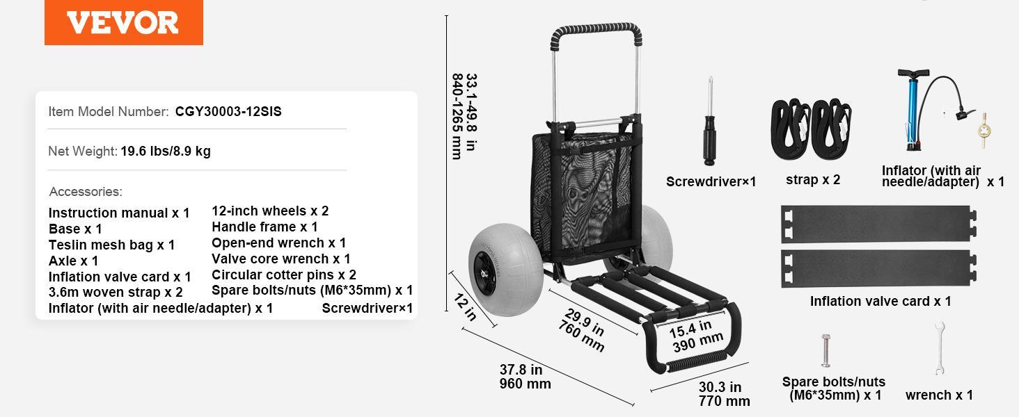 【FathersDayGift】VEVOR Beach Dolly with Big Wheels for Sand, 29.9" x 15.4" Cargo Deck, w/ 12" BIG Wheels, 165LBS Loading Capacity Folding Sand Cart & 27" to 44.7" Adjustable Height, Heavy Duty Cart for Beach VEVOR Super Brand Day 【FathersDayGift】VEVOR Beach Dolly with Big Wheels for Sand, 29.9" x 15.4" Cargo Deck, w/ 12" BIG Wheels, 165LBS Loading Capacity Folding Sand Cart & 27" to 44.7" Adjustable Height, Heavy Duty Cart for Beach VEVOR Super Brand Day