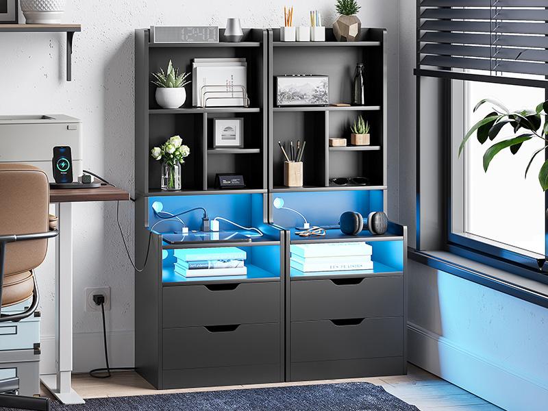 Sikaic Tall Night Stand with Charging Station and LED Lights, Nightstand with Bookshelf, Bedside Table with Drawers & Power Outlets, End Side Table for Bedrooms Sikaic Tall Night Stand with Charging Station and LED Lights, Nightstand with Bookshelf, Bedside Table with Drawers & Power Outlets, End Side Table for Bedrooms