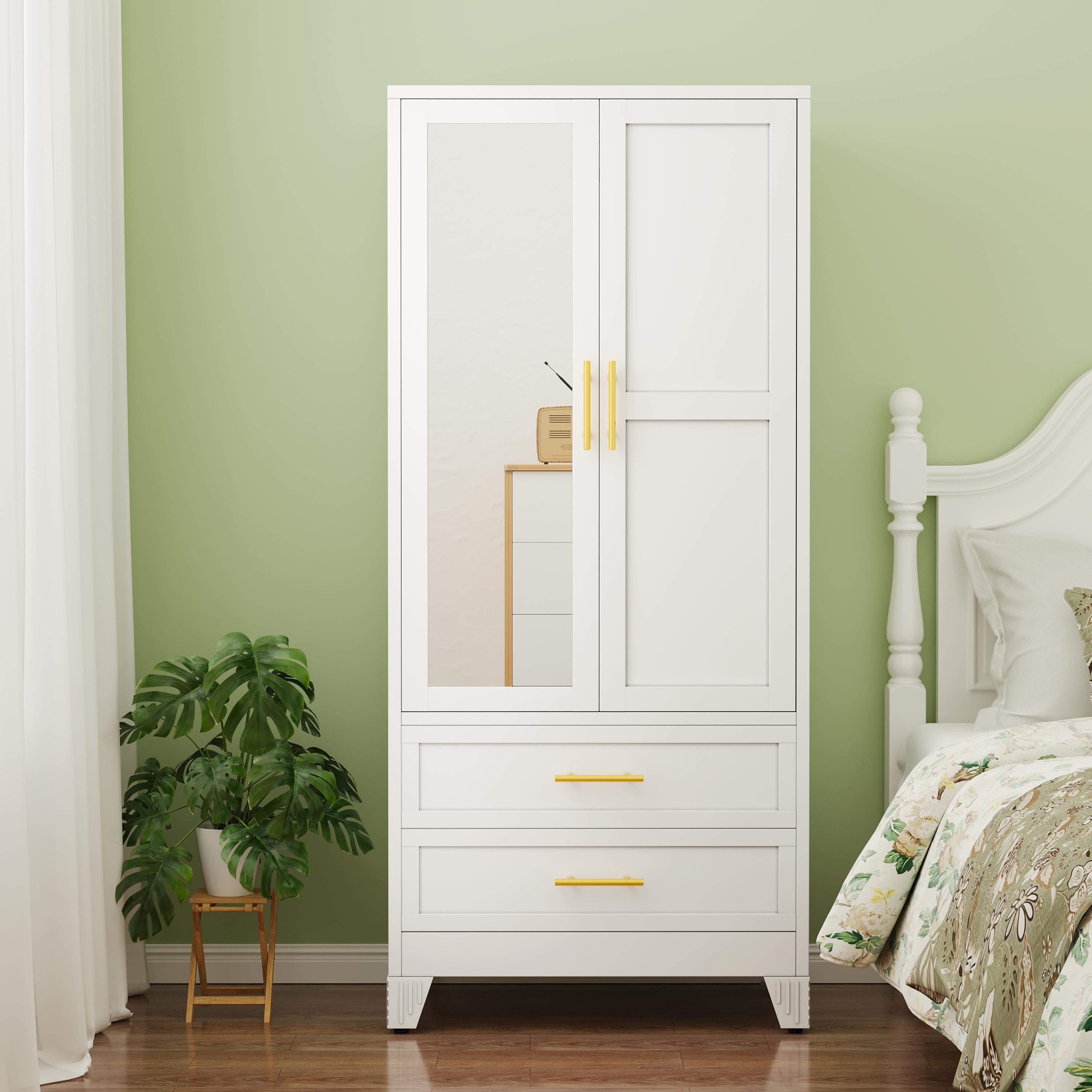 Metal Armoire Wardrobe Closet 71" Tall Bedroom Closet with Mirror 2 Drawers Adjustable Shelves and Hanging Rod Steel Clothes Closets and Storage for Bedroom Metal Armoire Wardrobe Closet 71" Tall Bedroom Closet with Mirror 2 Drawers Adjustable Shelves and Hanging Rod Steel Clothes Closets and Storage for Bedroom