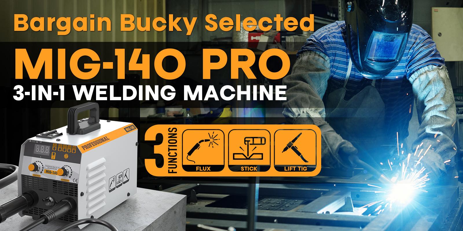 3-in-1 MIG Welder Kit with Synergic Control, 140A 110V Flux Core/TIG/MMA Welding Machine, LED Digital Display 3-in-1 MIG Welder Kit with Synergic Control, 140A 110V Flux Core/TIG/MMA Welding Machine, LED Digital Display