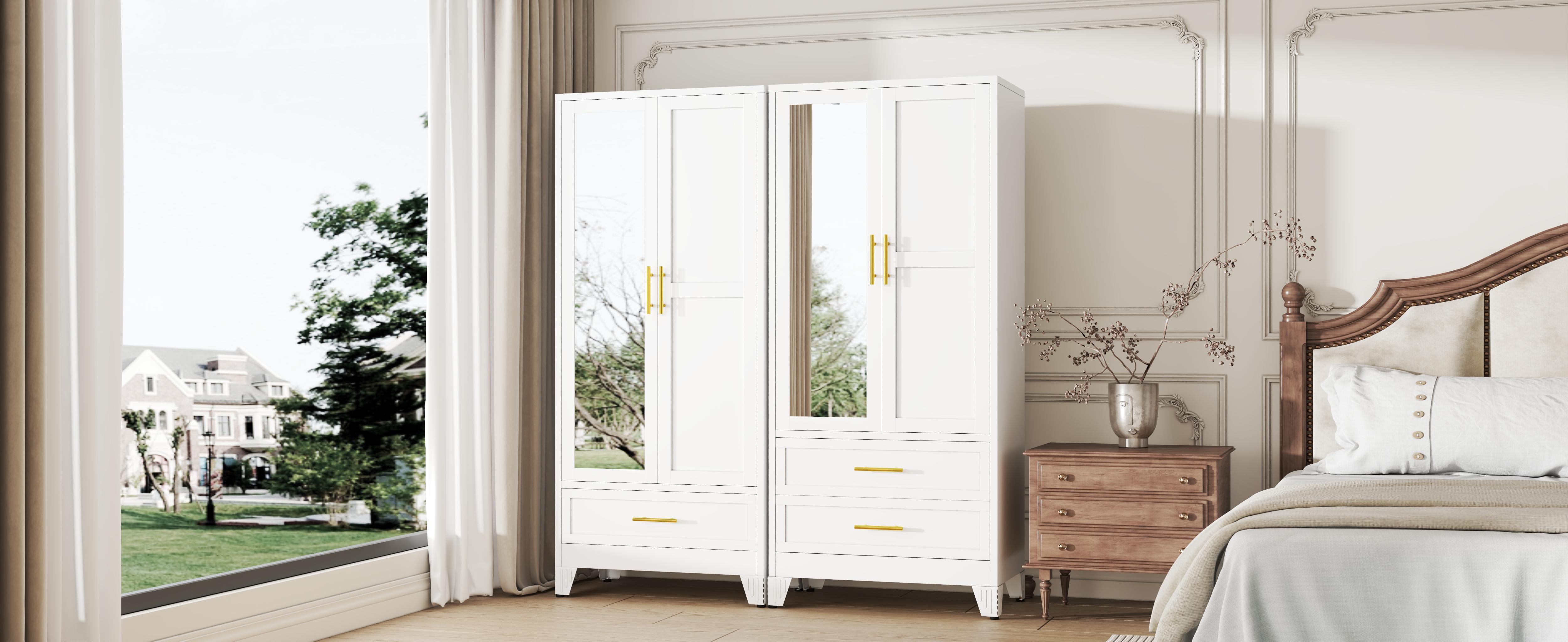 Metal Armoire Wardrobe Closet 71" Tall Bedroom Closet with Mirror 2 Drawers Adjustable Shelves and Hanging Rod Steel Clothes Closets and Storage for Bedroom Metal Armoire Wardrobe Closet 71" Tall Bedroom Closet with Mirror 2 Drawers Adjustable Shelves and Hanging Rod Steel Clothes Closets and Storage for Bedroom
