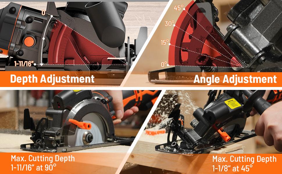 DOVAMAN Circular Saw, 5.8A 4-1/2" w/Laser, Auxiliary Handle, 6 Saw Blades(4½", 4¾") Max Cutting Depth 1-11/16", Wood, Soft Metal, Plastic, Tile-MCS01A,#Summervibes DOVAMAN Circular Saw, 5.8A 4-1/2" w/Laser, Auxiliary Handle, 6 Saw Blades(4½", 4¾") Max Cutting Depth 1-11/16", Wood, Soft Metal, Plastic, Tile-MCS01A,#Summervibes