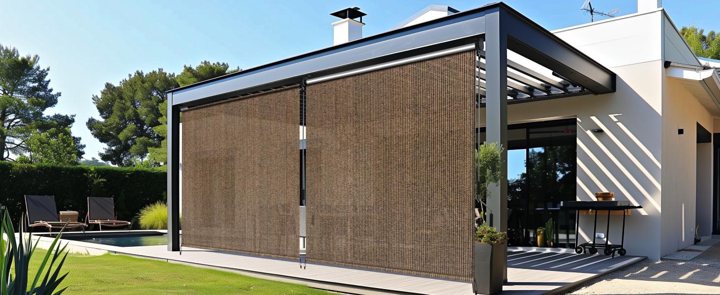 TLGREEN HDPE Outdoor Roller Shade - 1pc Patio Pergola Shade Cloth with Aluminum Tube & Cordless Wand Operation, Perfect for Sun Shade Design，Adjustable&nbsp; Canopy, mothers day&nbsp;gifts&nbsp;ideas