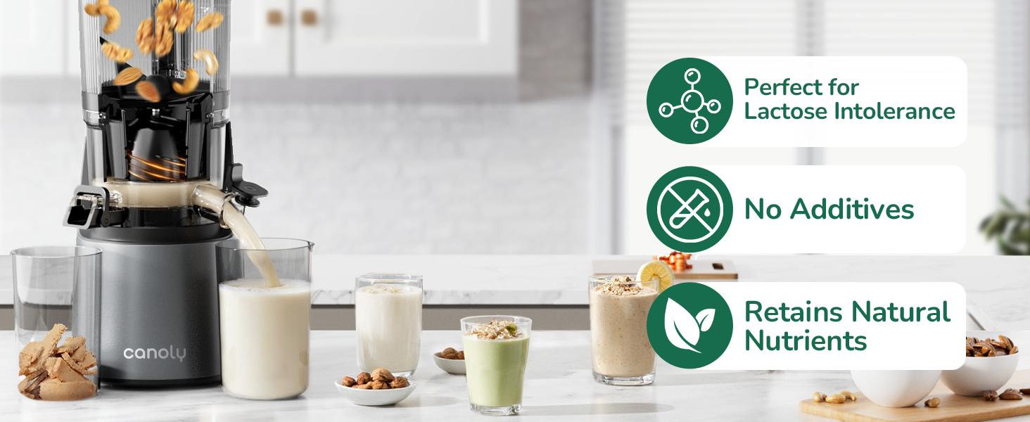 Canoly C16 Cold Press Juicer, 6" Extra Wide Feed Chute, 3-IN-1 Strainers (Juice & Sorbet & Nut Milk), Powerful AC Brushless Motor, Self Precut System, Juicer Machines with BPA-Free