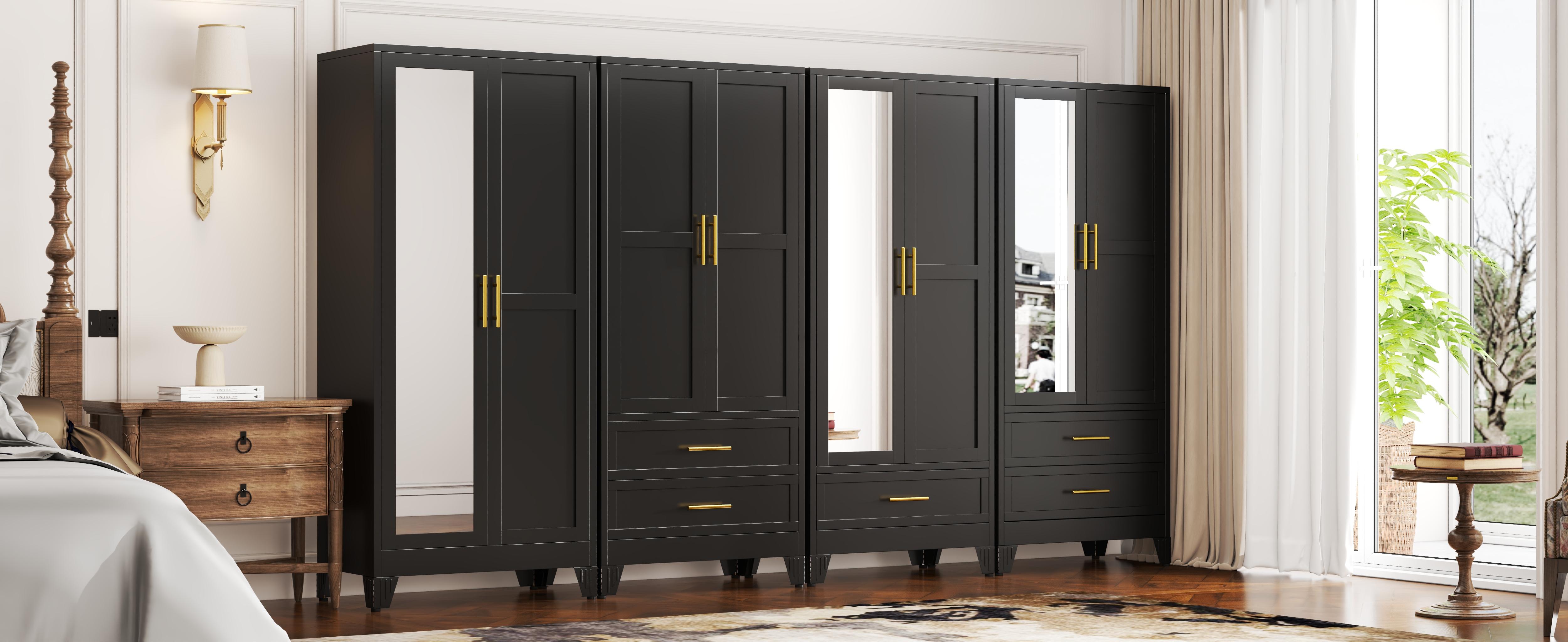 Metal Armoire Wardrobe Closet 71" Tall Bedroom Closet with Mirror 2 Drawers Adjustable Shelves and Hanging Rod Steel Clothes Closets and Storage for Bedroom Metal Armoire Wardrobe Closet 71" Tall Bedroom Closet with Mirror 2 Drawers Adjustable Shelves and Hanging Rod Steel Clothes Closets and Storage for Bedroom
