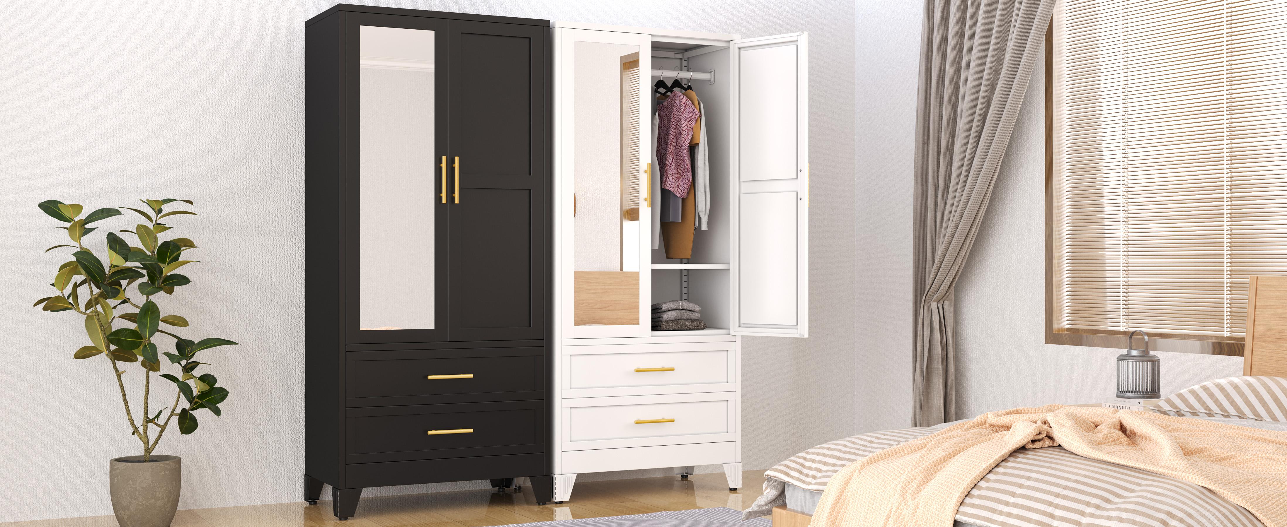 Metal Armoire Wardrobe Closet 71" Tall Bedroom Closet with Mirror 2 Drawers Adjustable Shelves and Hanging Rod Steel Clothes Closets and Storage for Bedroom Metal Armoire Wardrobe Closet 71" Tall Bedroom Closet with Mirror 2 Drawers Adjustable Shelves and Hanging Rod Steel Clothes Closets and Storage for Bedroom