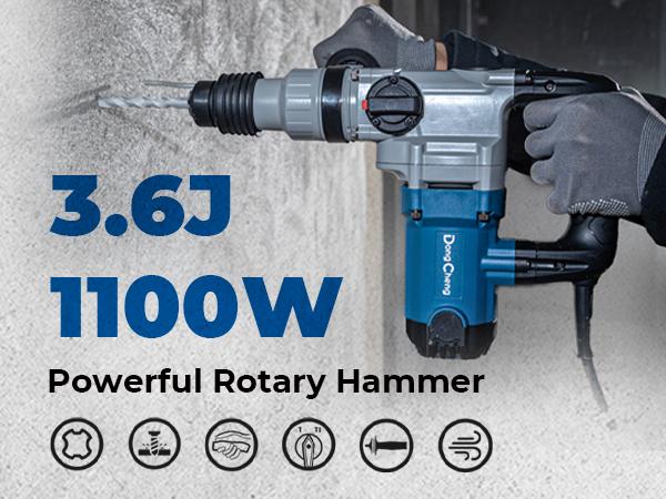 【5-year warranty】DongCheng 1-1/8 Inch SDS-Plus Rotary Hammer Drill with Safety Clutch, 9.2 Amp Heavy Duty Corded Demolition Hammer for Concrete, 3.6 Joules, Including 3 Drill Bits, Flat Chisels and Point Chisels Power Tools 【5-year warranty】DongCheng 1-1/8 Inch SDS-Plus Rotary Hammer Drill with Safety Clutch, 9.2 Amp Heavy Duty Corded Demolition Hammer for Concrete, 3.6 Joules, Including 3 Drill Bits, Flat Chisels and Point Chisels Power Tools