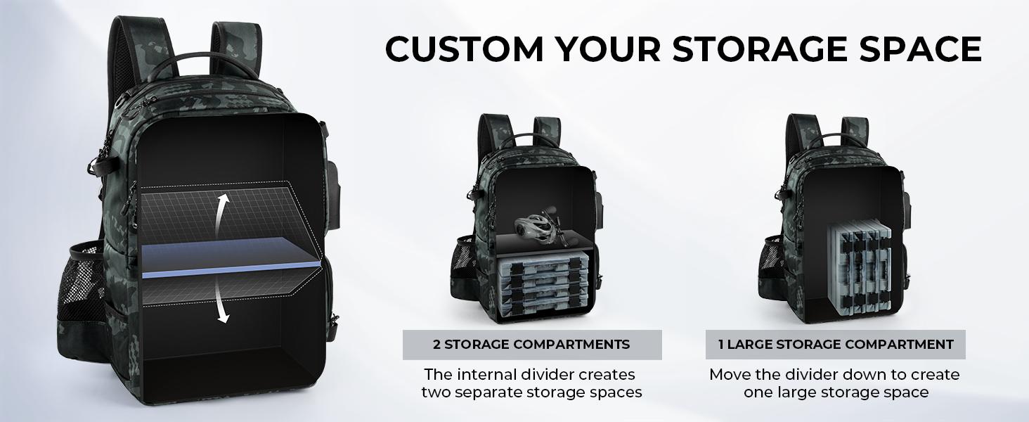 KastKing BaitSpace 50L Fishing Tackle Backpack with Removable Bait Binder & 4 Tackle Boxes, Rod Holders Storage Fishing Gear
