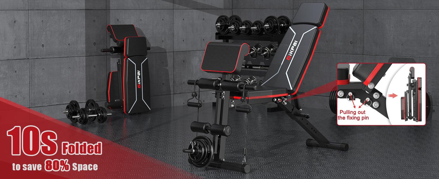 Bearbro 770 LB Adjustable Weight Bench Foldable Workout Bench Press for Full Body Strength Training, Incline Decline Bench with Fast Folding